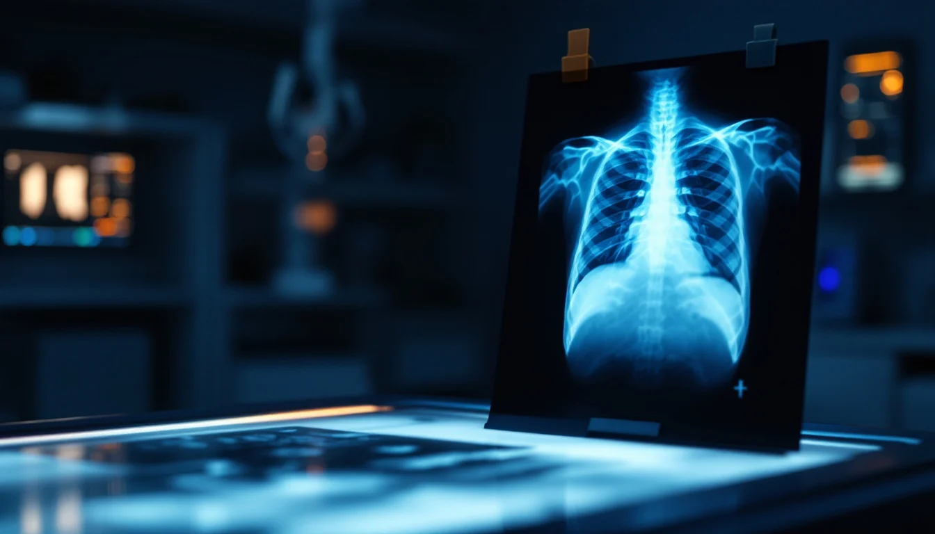 A chest X-ray on an illuminated lightbox